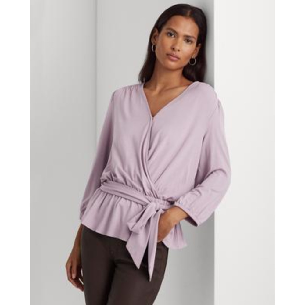 Lauren Ralph Lauren Jersey Peplum Blouse Scottish Primrose Size M 1041